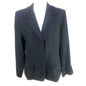 Vintage DKNY Size 10 Wool Formal Beaded Blazer Jacket Black Classic Career